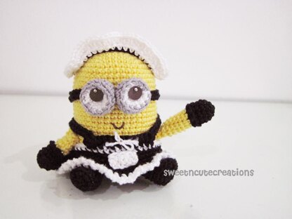 Amigurumi Frenchie the 2 eyed Minion in a French Maid Outfit
