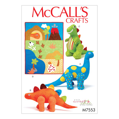 McCall's Dinosaur Plush Toys and Appliquéd Quilt M7553 - Paper Pattern Size One Size Only