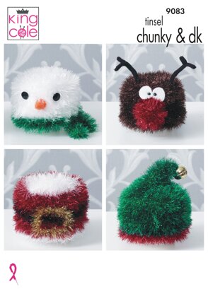 Knitted Christmas Toilet Roll Covers in King Cole Tinsel Chunky & Dollymix DK - 9083 - Downloadable PDF