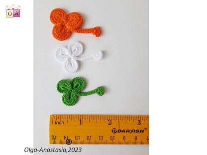 Crocheted shamrock in the color of the Irish flag
