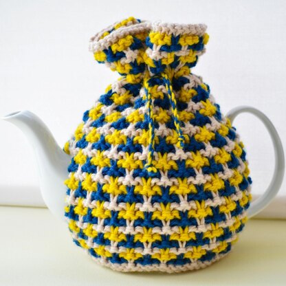 Textured Tweed 4 Cup Teapot Cosy Knitting Pattern