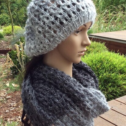 Sylvia - lace stitch beanie and cowl