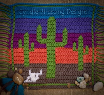 Southwest Mosaic Crochet Square: Saguaro cacti