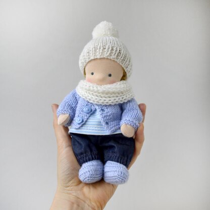 Knitted clothes set for a 7''/18 cm doll