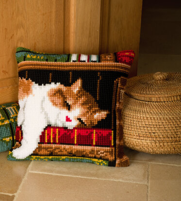 Vervaco Sleeping Cat Cushion Front Chunky Cross Stitch Kit - 40cm x 40cm