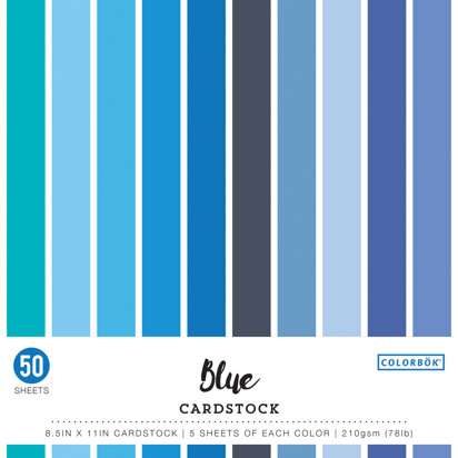 American Crafts Colorbok 78lb Smooth Cardstock 8.5"X11" 50/Pkg - Blues, 5 Colors/10 Each