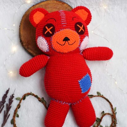 Cocomelon Red Teddy Bear crochet doll amigurumi pattern