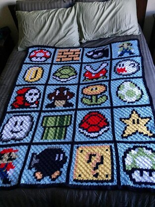 proud of my c2c Mario bros blanket! : r/crochet