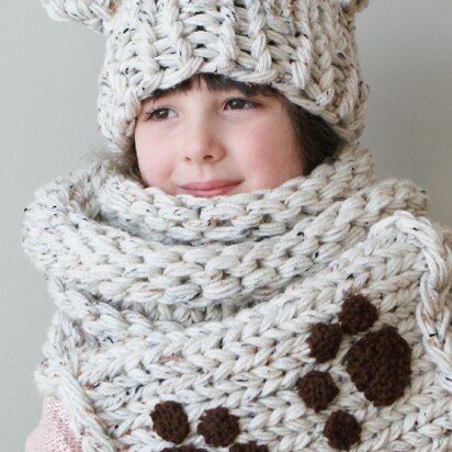 Chunky Bear Hat and Muff Cowl (Hat008) - knitting pattern