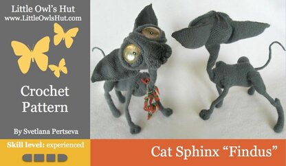 095 Cat Sphynx Findus with wire frame Amigurumi
