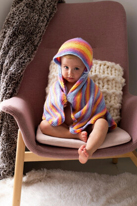 Rainbow Hooded Afghan in Lion Brand Ice Cream - L90141