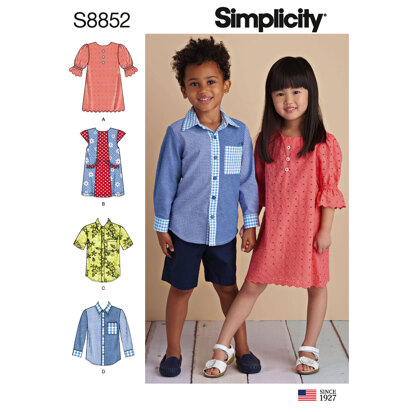 Simplicity S8852 Child's Dresses and Shirt - Paper Pattern, Size A (3-4-5-6-7-8)
