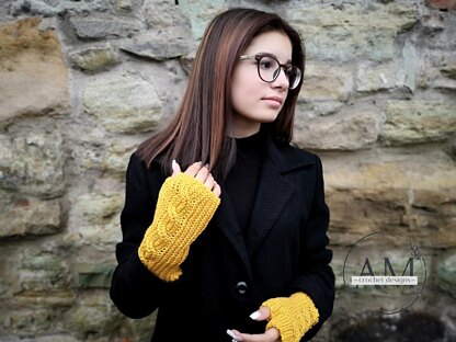 3D cables knit-look gloves