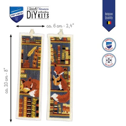 Vervaco Bookmark Kit Foxes In Bookshelf Set Of 2 Cross Stitch Kit - 6 x 20 cm / 2.4in x 8in