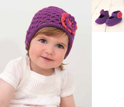 Hat and Ballerinas Bootees in Rico Baby Cotton Soft DK  - 168
