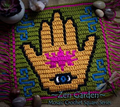 Zen Garden Mosaic Square - Hamsa Hand