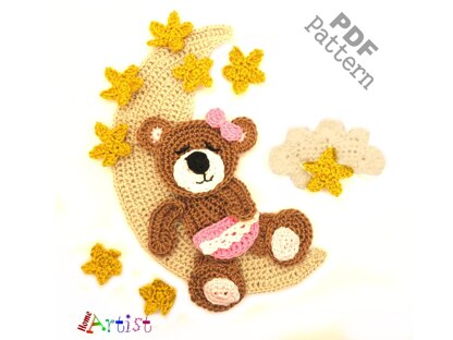 Moon bear crochet applique pattern