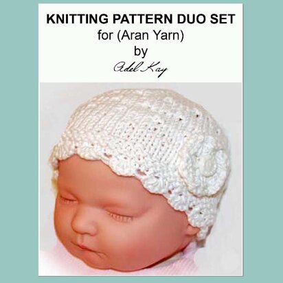 Mia Multi-size Lace Baby or Reborn Doll Hat Aran Yarn Knitting Pattern by Adel Kay