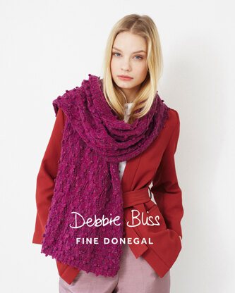 "Bobble And Lace Scarf" - Scarf Knitting Pattern For Women in Debbie Bliss Fine Donegal - DB025