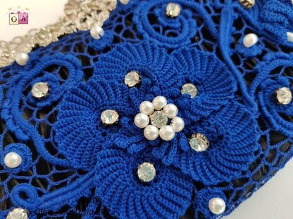 Evening blue lace bag 2 - crochet Irish lace