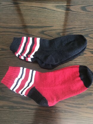 Liam's socks in SUFC Colours
