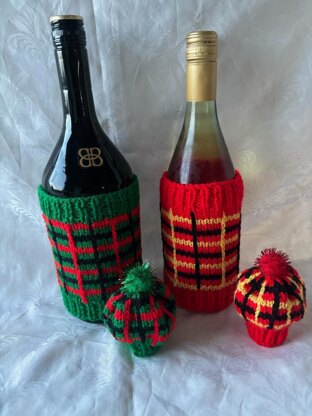 DK knitting pattern Plaid Tartan bottle jacket & Tam O' Shanter bottle hat