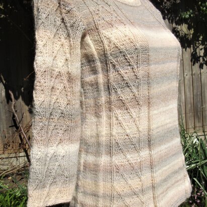 "Tracery" Trellis Cabled Sweater with Bell Fluting at Lower Edge