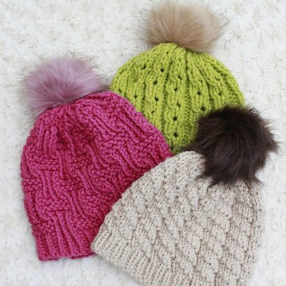 Knitting Pattern for 3 Ladies Chunky Knitted Hats, Chunky Hat Knitting Pattern, Ladies Hat Knitting Pattern, Circular Knitted Chunky Hat Pattern, KP566