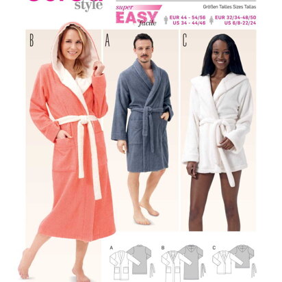 Burda Bath Robes Sewing Pattern B6740 - Paper Pattern, Size XS-XL