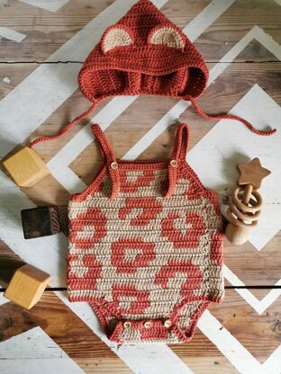 LEO Newborn cotton Romper with animal print crochet pattern