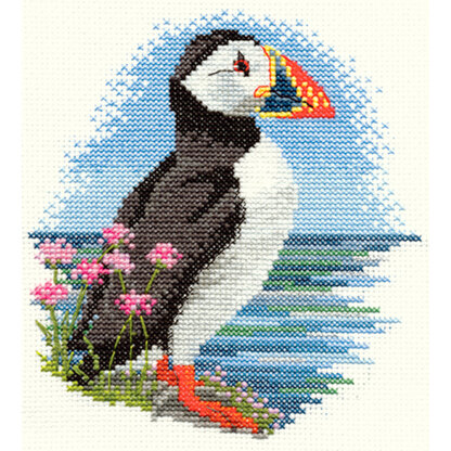 Derwentwater Designs Puffin Cross Stitch Kit - 15.5cm x 14cm