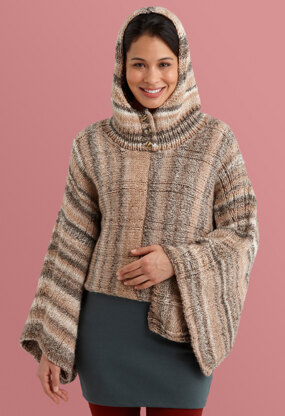 Hooded Poncho in Lion Brand Tweed Stripes - L10691