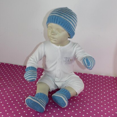 Baby Easy Stripe Beanie, Booties & Mittens