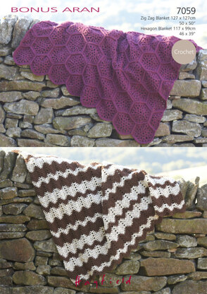 Afghan Blankets in Hayfield Bonus Aran with Wool - 7059 - Downloadable PDF