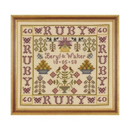 Historical Sampler Company Ruby Anniversary Sampler Cross Stitch Kit - 16ct Aida - 26cm x 28cm