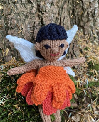 Marigold flower fairy knitting pattern