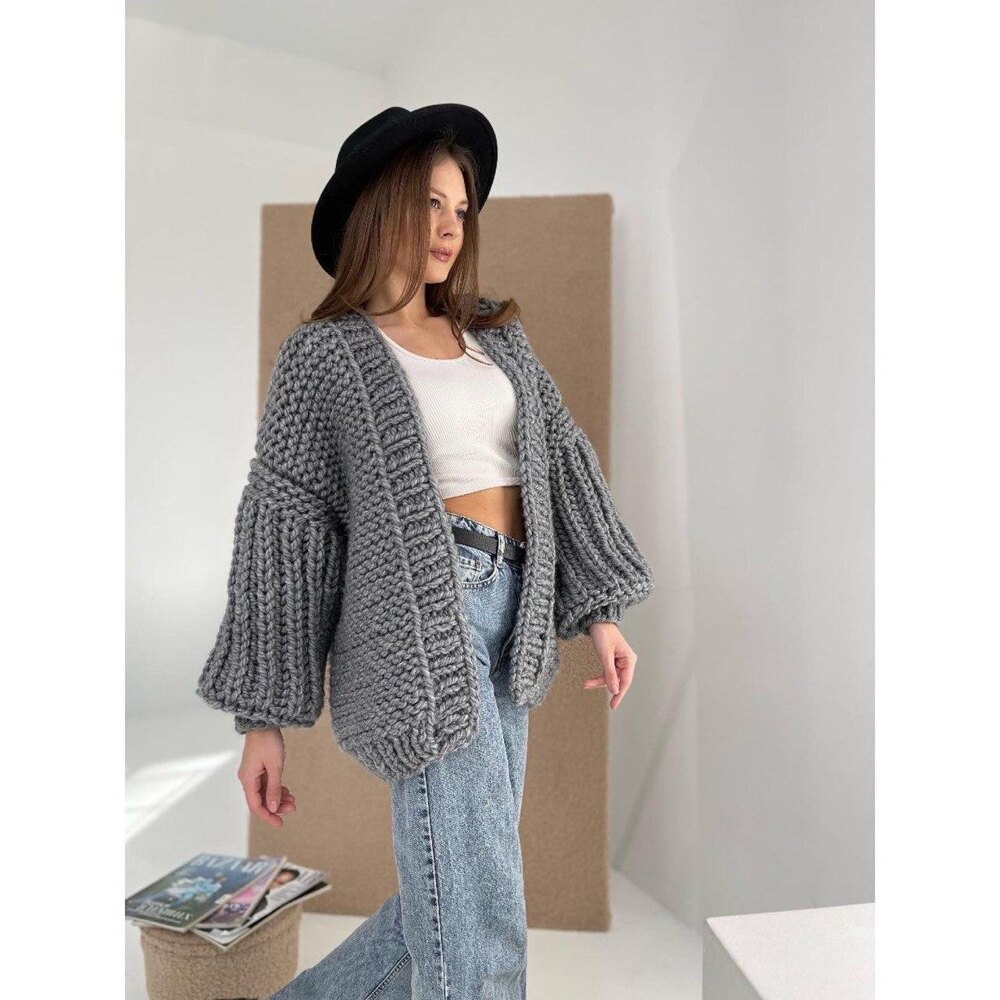 Grey balloon deals sleeve cardigan