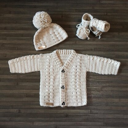 Carter Baby Cardigan Hat and Booties Set