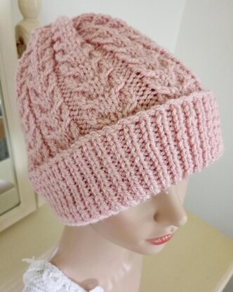 Easy Lace Cable Hat Womens Mens Unisex Straight Needles