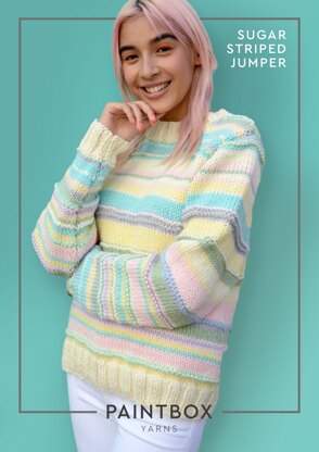 Sugar Striped Jumper - Free Knitting Pattern For Women in Paintbox Yarns Wool Mix Chunky