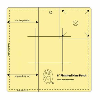 Marti Michell 8in Nine Patch Ruler Amber Acrylic Etch Quilting Template