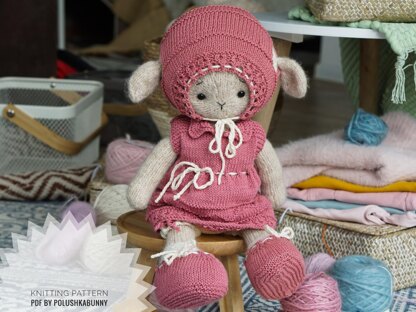 Knitting Pattern - Toy clothes - Outfit Pinky for bunny, lamb, doll