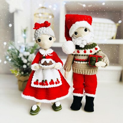 Amigurumi doll, crochet doll pattern, doll clothes crochet pattern, Santa Claus and Mrs. Claus