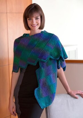 Crocheted Gradient Strips Shawl in Red Heart Boutique Unforgettable - LW4073