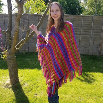 Adult Rainbow Poncho - knitting pattern