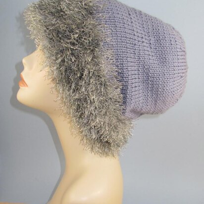 Faux Fun Fur Trim Slouch Hat