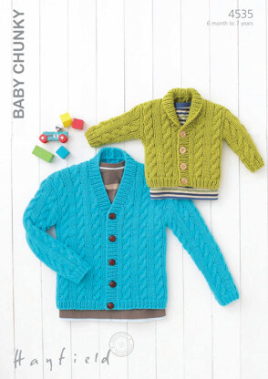 V Neck and Shawl Collar Cardigans in Hayfield Baby Chunky - 4535 - Downloadable PDF