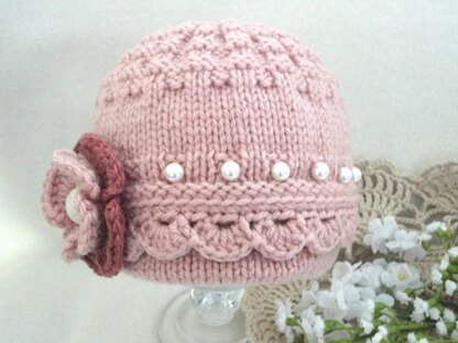 Knitting Pattern Baby Hat with Crochet Edging Baby Cap Infant