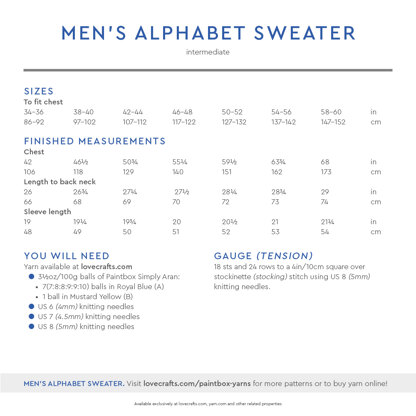 Men's Alphabet Sweater - Free Jumper Knitting Pattern for Men in Paintbox Yarns Simply Aran 