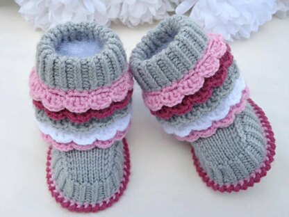 Knit Crochet PATTERN Baby Booties and Hat by Elena Mitchell